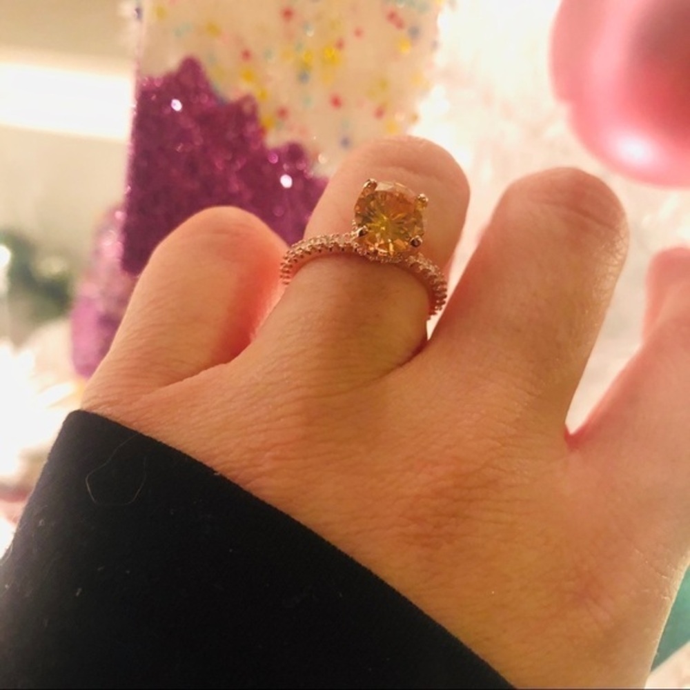 Rose Gold Solitaire Engagement Ring Yellow Stone Bridal Band Set NWT Size 8